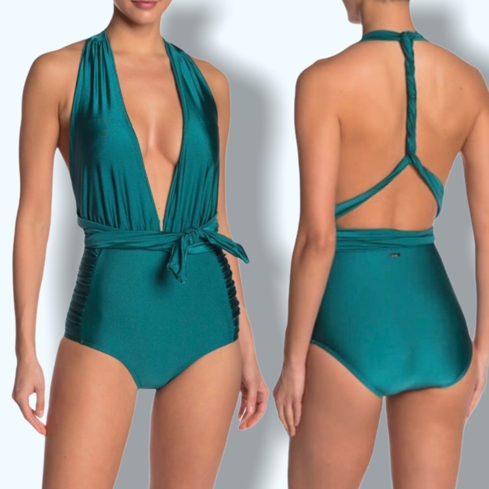 NWT Nicole Miller Teal Convertible Swim suit, one piece, Sz Small
